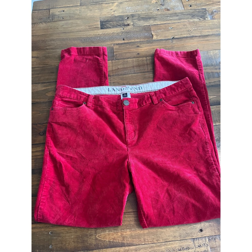 LANDS' END Corduroy Pants Straight Leg Women 16 Red Classic Casual Preppy